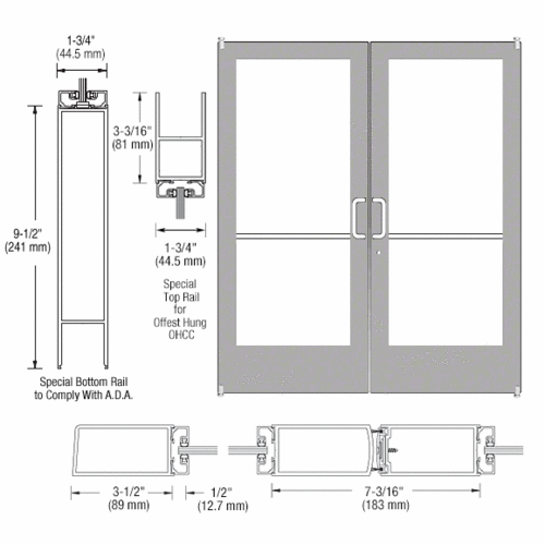 Class I Clear Anodized Custom Pair Series 400 Medium Stile Offset Pivot Entrance Doors for Overhead Concealed Door Closers