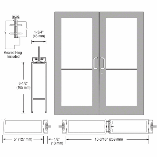 CRL-U.S. Aluminum DC52811 Clear Anodized Custom Pair Series 550 Wide Stile Geared Hinge Entrance Doors for Surface Mount Door Closers