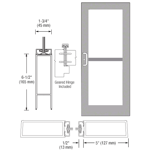 Clear Anodized Custom Single Series 550 Wide Stile Geared Hinge Entrance Door For Panic and Surface Mount Door Closer