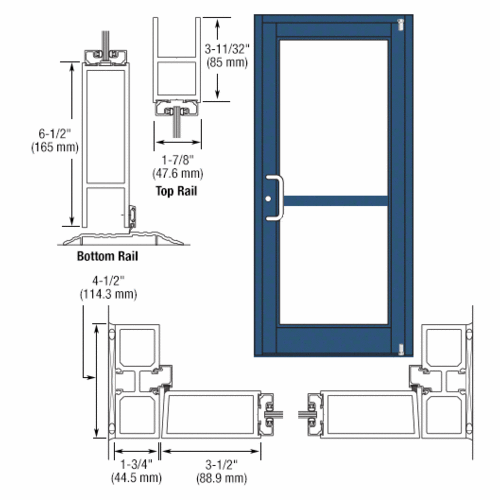 Custom KYNAR Paint Custom Single Series 800 Durafront Medium Stile Offset Pivot Entrance Door For Panic and Surface Mount Door Closer
