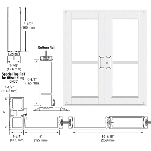 CRL-U.S. Aluminum DZ92152 White KYNAR Paint Custom Pair Series 850 Durafront Wide Stile Offset Pivot Entrance Doors With Panics for Overhead Concealed Door Closers