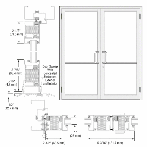 White KYNAR Paint Custom Pair Series 650T Thermal Narrow Stile Butt Hinge Entrance Doors for Surface Mount Door Closers