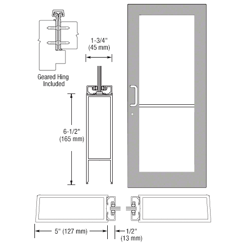 CRL-U.S. Aluminum DC51811 Clear Anodized Custom Single Series 550 Wide Stile Geared Hinge Entrance Door for Surface Mount Door Closer