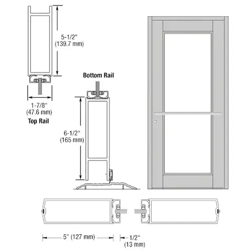 CRL-U.S. Aluminum DC91711 Clear Anodized Custom Single Series 850 Durafront Wide Stile Center Pivot Entrance Door for Overhead Concealed Door Closer