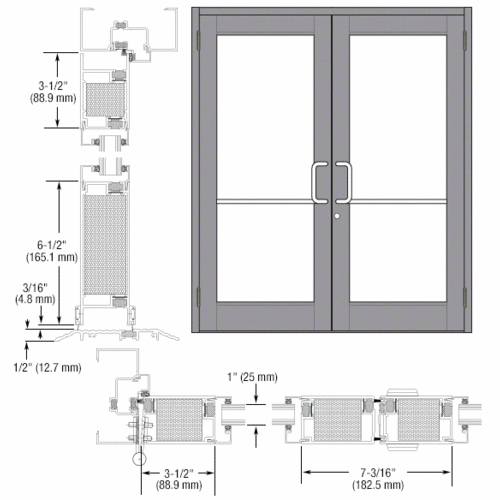 Clear Anodized Custom Pair Series 700T Thermal Medium Stile Butt Hinge Entrance Doors for Surface Mount Door Closers