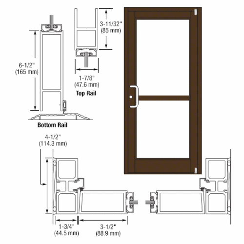 Class I Bronze Black Anodized Custom Single Series 800 Durafront Medium Stile Offset Pivot Entrance Door For Panic and Surface Mount Door Closer