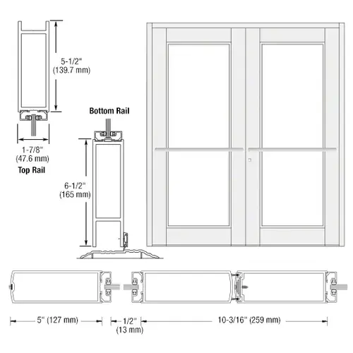 CRL-U.S. Aluminum DC92752 White KYNAR Paint Custom Pair Series 850 Durafront Wide Stile Center Pivot Entrance Doors for Overhead Concealed Door Closers