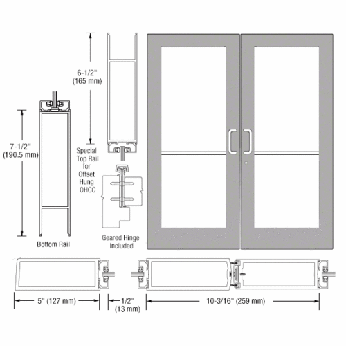 CRL-U.S. Aluminum HE52911 Clear Anodized Custom Pair Series 550 Wide Stile Geared Hinge Entrance Doors for Overhead Concealed Door Closers