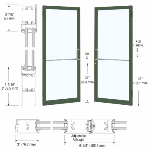 Custom Anodized Custom Pair Series 250T Narrow Stile Butt Hinge Thermal Entrance Doors for Surface Mount Door Closers