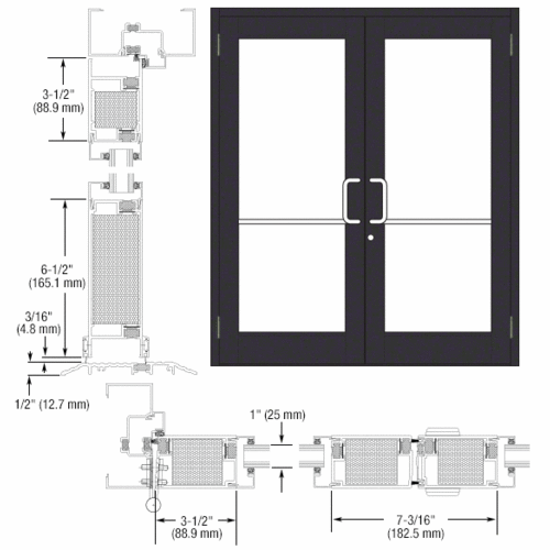 Black Anodized Custom Pair Series 700T Thermal Medium Stile Butt Hinge Entrance Doors for Surface Mount Door Closers