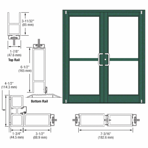Custom Anodized Custom Pair Series 800 Durafront Medium Stile Offset Pivot Entrance Doors For Panics and Surface Mount Door Closers