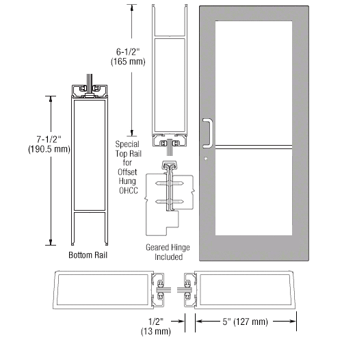 CRL-U.S. Aluminum HE51911 Clear Anodized Custom Single Series 550 Wide Stile Geared Hinge Entrance Door for Overhead Concealed Door Closer