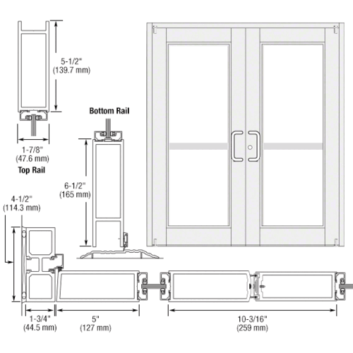 CRL-U.S. Aluminum DZ92252 White KYNAR Paint Custom Pair Series 850 Durafront Wide Stile Offset Pivot Entrance Doors for Panics and Surface Mount Door Closers