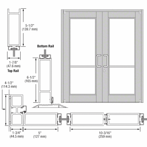CRL-U.S. Aluminum DC92211 Clear Anodized Custom Pair Series 850 Durafront Wide Stile Offset Pivot Entrance Doors for Surface Mount Door Closers