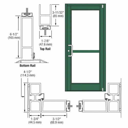 Custom Anodized Custom Single Series 800 Durafront Medium Stile Offset Pivot Entrance Door For Panic and Surface Mount Door Closer