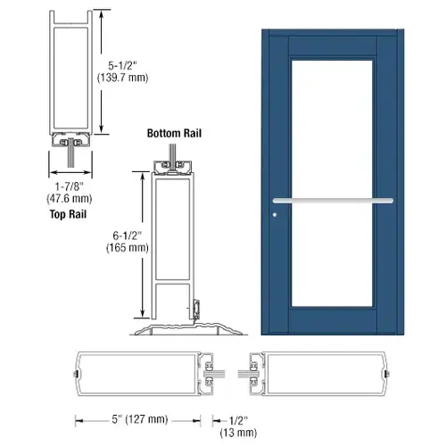 CRL-U.S. Aluminum DC91771 Custom KYNAR Paint Custom Single Series 850 Durafront Wide Stile Center Pivot Entrance Door for Overhead Concealed Door Closer