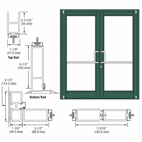 Custom Anodized Custom Pair Series 800 Durafront Medium Stile Offset Pivot Entrance Doors for Surface Mount Door Closers