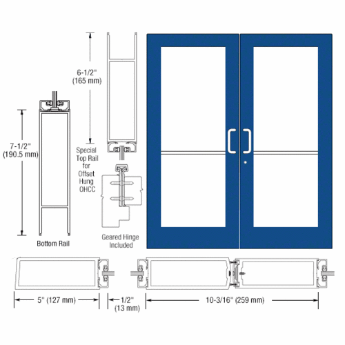 Standard KYNAR Custom Pair Series 550 Wide Stile Geared Hinge Entrance Doors for Overhead Concealed Door Closers