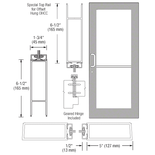 CRL-U.S. Aluminum DC51911 Clear Anodized Custom Single Series 550 Wide Stile Geared Hinge Entrance Door for Overhead Concealed Door Closer