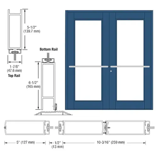 CRL-U.S. Aluminum DC92771 Custom KYNAR Paint Custom Pair Series 850 Durafront Wide Stile Center Pivot Entrance Doors for Overhead Concealed Door Closers