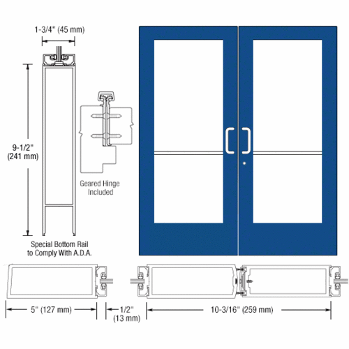 CRL-U.S. Aluminum CD52871 Custom KYNAR Paint Custom Pair Series 550 Wide Stile Geared Hinge Entrance Door for Surface Mount Door Closers