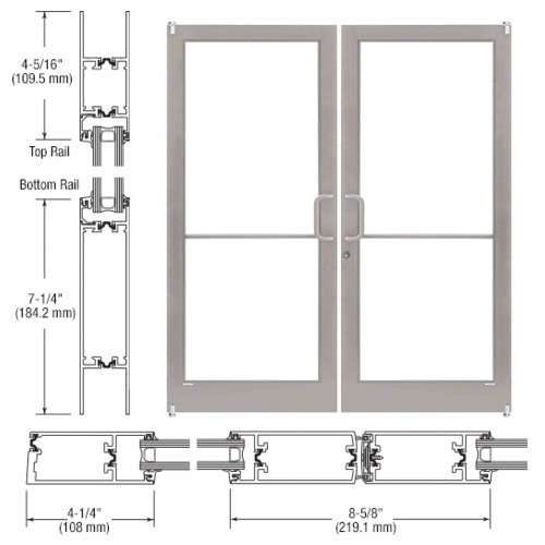 CRL-U.S. Aluminum 1D42211 Clear Anodized Class 1 Custom Pair Series 400T Thermal Medium Stile Offset Pivot Entrance Doors for Surface Mount Door Closers