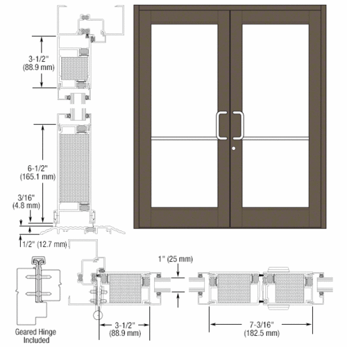 Class I Bronze Anodized Custom Pair Series 700T Medium Stile Geared Hinge Entrance Doors for Surface Mount Door Closers