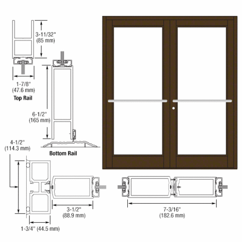 Bronze Black Anodized Custom Pair Series 800 Durafront Medium Stile Center Pivot Entrance Doors for Overhead Concealed Door Closers