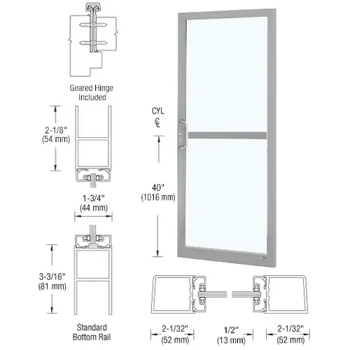 CRL-U.S. Aluminum DZ21811 Clear Anodized Custom Single Series 250 Narrow Stile Geared Hinge Entrance Door for Panic and Surface Mount Door Closer