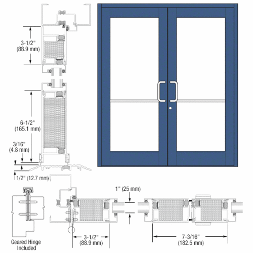 Custom KYNAR Paint Custom Pair Series 700T Medium Stile Geared Hinge Entrance Doors for Surface Mount Door Closers