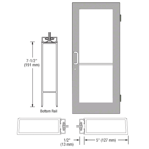 Clear Anodized 550 Series Wide Stile (RHR) HRSO Single 3'0 x 7'0 Offset Hung with Butt Hinges for Surf Mount Closer Complete Door/Std. MS Lock, 7-1/2" Std. Bottom Rail