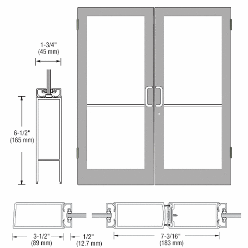 Class I Clear Anodized Custom Size Pair Series 400 Medium Stile Butt Hinge Showroom Door for Surface Mount Door Closers