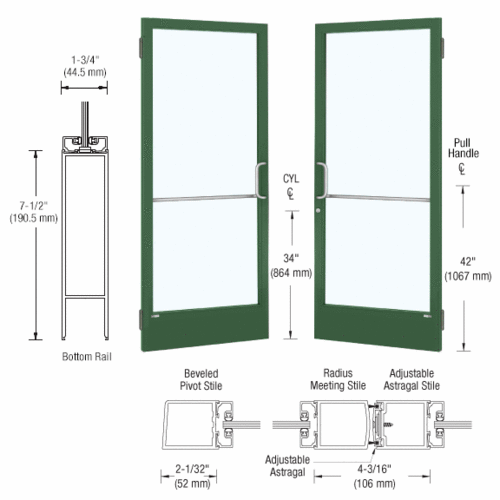 Custom Anodized Custom Pair Series 250 Narrow Stile Butt Hinge Entrance Doors for Surface Mount Door Closers