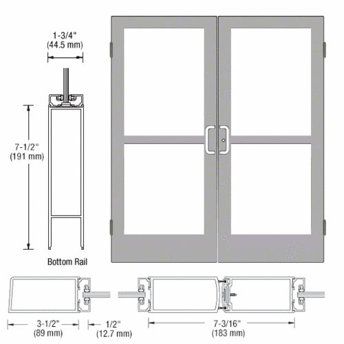 Class I Clear Anodized Custom Pair Series 400 Medium Stile Butt Hinged Entrance Doors With Panics for Surface Mount Door Closers