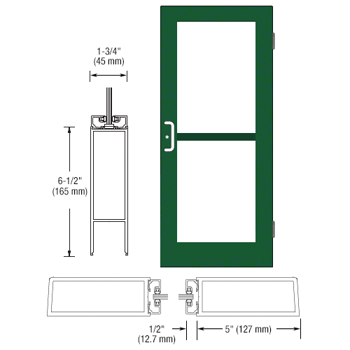 Custom Anodized Custom Single Series 550 Wide Stile Butt Hinged Entrance Door For Panics and Surface Mount Door Closers