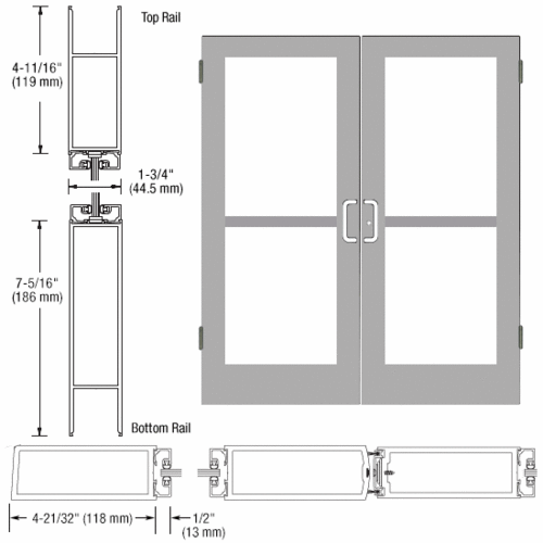 Class I Clear Anodized StormFront Series Custom Pair Butt Hinge Entrance Doors for Panics and Surface Mount Door Closers