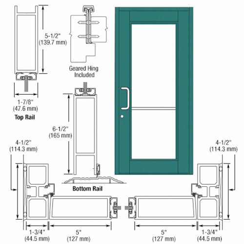 Custom Anodized Custom Single Series 850 Durafront Wide Stile Geared Hinge Entrance Door for Surface Mount Door Closer