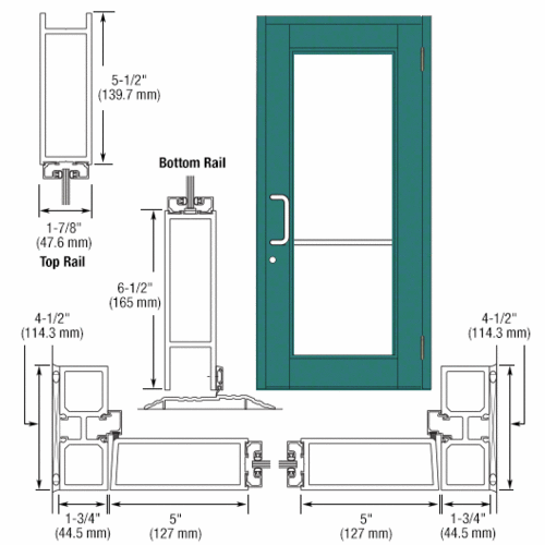 Custom Anodized Custom Single Series 850 Durafront Wide Stile Butt Hinged Entrance Door for Surface Mount Door Closer