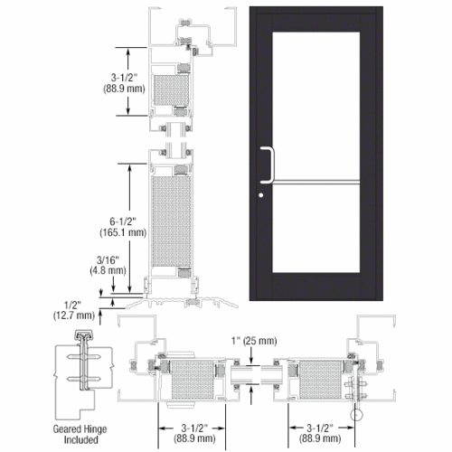 Black Anodized Custom Single Series 700T Medium Stile Geared Hinge Entrance Door for Surface Mount Door Closer