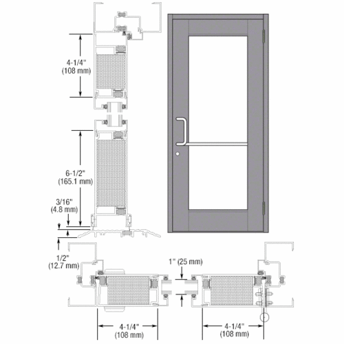 CRL-U.S. Aluminum TE51511 Clear Anodized Class 1 Custom Single Series 750T Wide Stile Butt Hinge Thermal Entrance Door for Surface Mount Door Closer