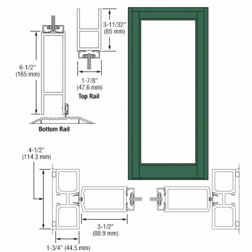 Custom Anodized Blank Single Series 800 Durafront Medium Stile Center Hung Entrance Door- No Prep