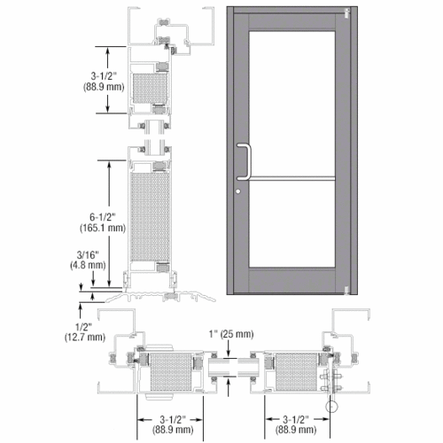 Class I Clear Anodized Custom Single Series 700T Medium Stile Offset Pivot Thermal Entrance Door for Surface Mount Door Closer