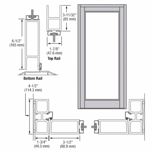 Class I Clear Anodized Blank Single Series 800 Durafront Medium Stile Offset Hung Entrance Door- No Prep