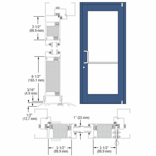 Custom KYNAR Paint Custom Single Series 700T Medium Stile Offset Pivot Thermal Entrance Door for Surface Mount Door Closer