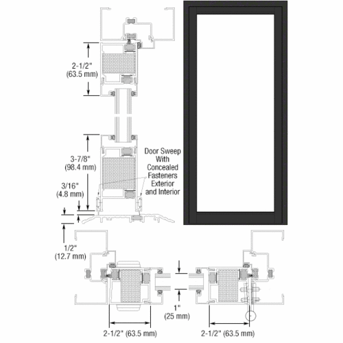 Black Anodized Blank Single Series 650T Thermal Narrow Stile Offset Hung Entrance Door- No Prep