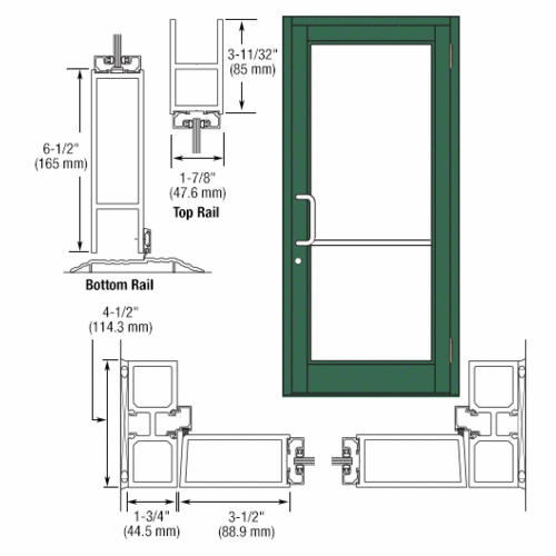 Custom Anodized Custom Single Series 800 Durafront Medium Stile Butt Hinge Entrance Door for Surface Mount Door Closer