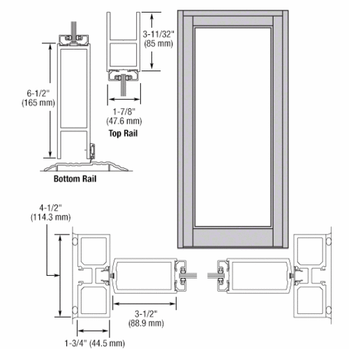Class I Clear Anodized Blank Single Series 800 Durafront Medium Stile Center Hung Entrance Door- No Prep