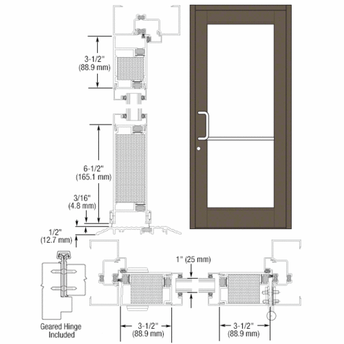 Class I Bronze Anodized Custom Single Series 700T Medium Stile Geared Hinge Entrance Door for Surface Mount Door Closer