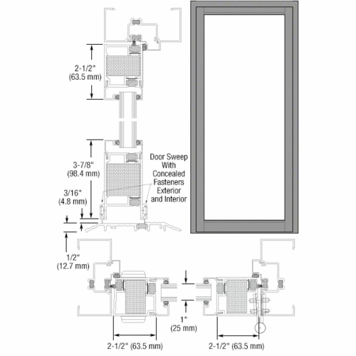 Class I Clear Anodized Blank Single Series 650T Thermal Narrow Stile Offset Hung Entrance Door- No Prep
