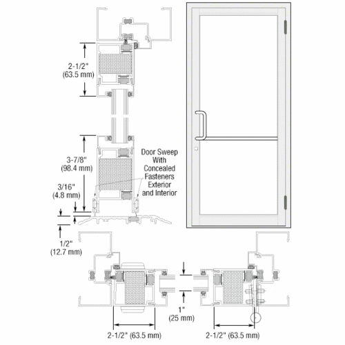 White KYNAR Paint Custom Single Series 650T Thermal Narrow Stile Butt Hinge Entrance Door for Surface Mount Door Closer